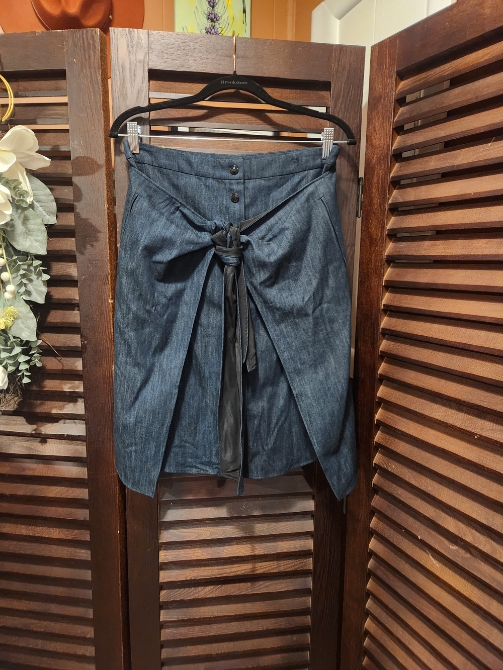 rag & bone Dark Blue Denim Wrap Skirt with Front Tie